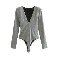 TRAF Women 2021 Fashion Metallic Thread Folds y Tight Slim Bodysuit Retro Long Sleeve with shoulder Pads Bodysuit Streetwear