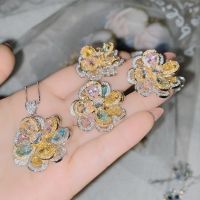 [COD] Versa real gold electroplated silver needle zircon flower rainbow ring super large heavy luxury sweet suit