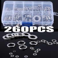 260Pcs Stainless Steel Sealing Solid Gasket Washer Spring Washer Assortment Set For M2.5 M3 M4 M5 M6 M8 M10