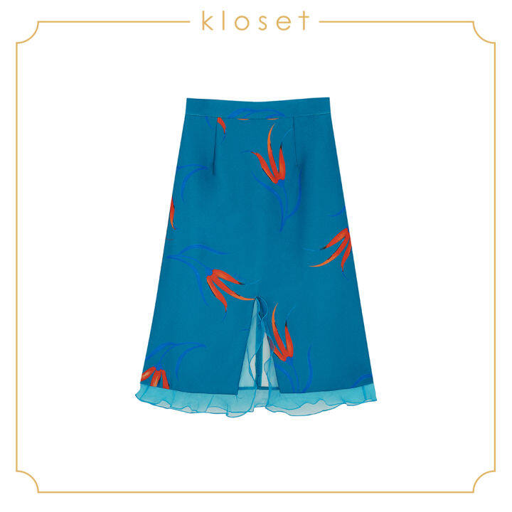 kloset-printed-draped-skirt-aw18-s004-เสื้อผ้าแฟชั่น-เสื้อผ้าผู้หญิง-กระโปรงแฟชั่น-กระโปรงทรงเอ-กระโปรงพิมพ์ลาย