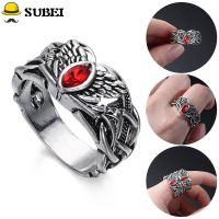 SUBEI NEW Angel Wing Jewelry Silver Mens Rings Punk Fashion Metal Hip Hop Stainless Steel