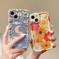 .Suitable For iPhone 14 Pro MAX 13 12 11 Max Phone Case Luxury Shockproof TPU Soft Cover Fashion Blue light Oil painting flowers