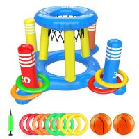 Pool Basketball Goal 2 In 1 Inflatable Basketball Hoop For Pool Multifunctional Pool Toys Games With 8 Toss Rings Outdoor Water