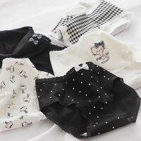 【คุณภาพสูง】Cute Underpant ชุดชั้นในผู้หญิงญี่ปุ่นสั้นสีดำและสีขาวพิมพ์แมวน่ารักผู้หญิงกางเกงในผ้าฝ้ายบริสุทธิ์กระเป๋าเป้ากางเกงเอวนักเรียน