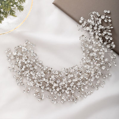 Luxury Handmade ยืดหยุ่นคริสตัล Rhinestones มงกุฎเจ้าสาว Headband อุปกรณ์เสริมผมงานแต่งงาน Bridesmaids ผู้หญิงเครื่องประดับ