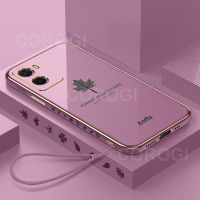 สำหรับสายคล้องแบบมีเคส A76 OPPO ฝาหลังป้องกันซิลิโคนนิ่มเคลือบเงากันชนสี่เหลี่ยมใบเมเปิลเคสโทรศัพท์