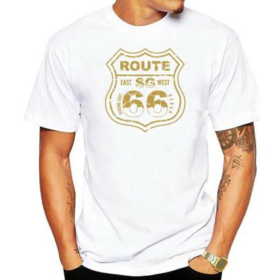 Route 66เสื้อยืดคอกลมแขนสั้นสำหรับผู้ชาย,เสื้อยืดคอกลมคอกลมพิมพ์ลายแฟชั่นเสื้อผ้าฝ้ายลำลองแฟชั่นฤดูร้อนผ้าคอตตอน100% ใหม่