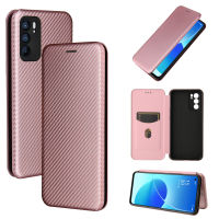 Oppo Reno6 Case, EABUY Carbon Fiber Magnetic Closure with Card Slot Flip Case Cover for Oppo Reno6