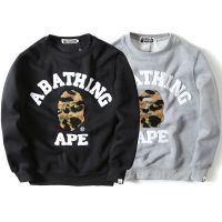 Bape เสื้อสเวตเตอร์ถักแบบสวมหัวของมนุษย์เสื้อสเวตเตอร์ฤดูใบไม้ร่วงและฤดูหนาวสำหรับทั้งหญิงและชายกำมะหยี่ทรงหลวมลำลองเสื้อสวมหัวสำหรับคอกลม