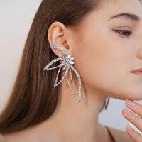 Jwer โอ้อวด rhinestone ต่างหู Leaf shaped ดอกไม้ต่างหูจัดเลี้ยงงานแต่งงานอาหารค่ำ PARTY Luxury Hollow ต่างหู Jewelry