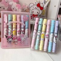 ชุดปากกาไฮไลท์ Sanrio 6 แบบ mymelody Kuromi Cinnamoroll Pom Pom Purin Pochacco Markers เครื่องเขียนมินิสักหลาดปลายปากกาไฮไลท์ของขวัญวันเกิด