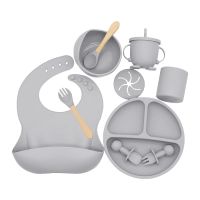 1-9PCS Baby Silicone Tableware Set Baby Feeding Dishes Plate Sucker Bowl Bibs Spoon Set Children Non-slip Dinnerware BPA Free Bowl Fork Spoon Sets