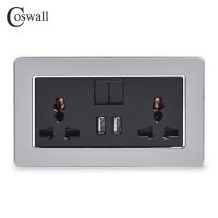 Coswall 13a 2แก๊งเอาท์พุทพอร์ตที่ชาร์จ Usb แบบคู่เต้ารับพร้อมสวิตช์อเนกประสงค์ร้านขายสินค้าโรงงานสแตนเลสสตีลผนังแผงแปรง