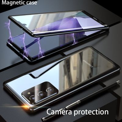 [Yellow peach flavor] แม่เหล็กพร้อมตัวป้องกันหน้าจอเคสป้องกันกล้องสำหรับ Samsung Galaxy S22 S20 S21พร้อม Note20เคสโทรศัพท์อัลตร้าฝาครอบโลหะ
