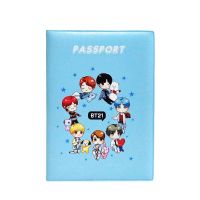 13x18.5cm Blue Synthetic Leather BTS Printing Pattern Non Slip Passport Cover for Accessories