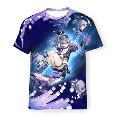 หมาป่าเงินโพลีเอสเตอร์ TShirts Honkai Star Rail RPG เกมชายสไตล์ Streetwear เสื้อยืดบาง O คอ