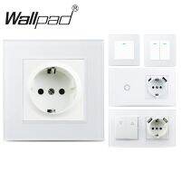 Wallpad EU White Sockets And Touch Switches With Crystal Glass Panel Smart Home Improvement Round Box