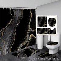 【hot】☋❣  Marble Shower Curtain Set Gold Lines Abstract Textured Pattern Non-slip Rug Mats Toilet Cover