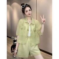 COD European vertical collar short-sleeved sunscreen suit womens loose leisure sports jacket shorts in the summer of 2022