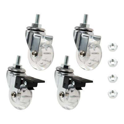 4Pcs 2 Inch M8x15mm Screw Threaded Stem Casters Office Chair Caster Wheel Clear Swivel Casters with Brake for Sofa Chair Cabinet Furniture Protectors