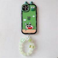 สีเทียนสีครีมเคสโทรศัพท์มีลายใหม่ขนาดเล็ก + สร้อยข้อมือ/เหมาะสำหรับ iPhone 14 Pro Max/ iPhone 13 Pro Max/ iPhone 12 Pro Max ไอโฟน