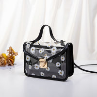 2023 Fashion Women Transparent Daisy Pattern Shoulder Bag Hardware Chain Strap Color Block Messenger Handbag Composite Tote