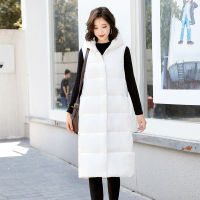 Hooded Solid Winter X-Long Thick Vest Jacket for Women Casual Loose Down Cotton Waistcoat Quilted Zipper Sleeveless Cotton Vest