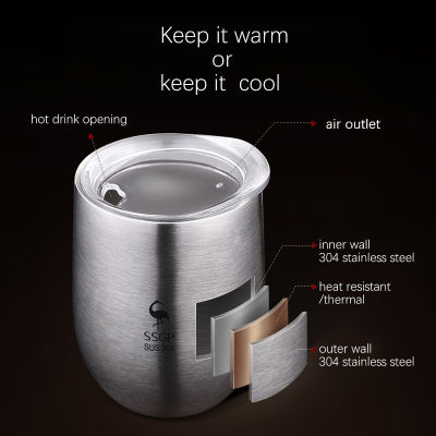 Double Wall 304 Stainless Steel Cup Tea Mug With Lid Heat Resistant Portable Beer Cup With Spoon Straw 377ml