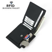RFID Blocking Man Thin Wallet With Coin Pocket Slim Solid Black Bank Credit Card Holder For Male Short Men Genuine Leather Purse