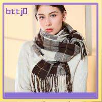 BTTJ0 200x70CM ผ้าพันคอแคชเมียร์ลายสก๊อตคลาสสิก ฤดูหนาวอุ่นขึ้น ขอบประดับเพชร ผ้าพันคอลายสก็อตขนาดใหญ่ หรูหราเบาๆ ผ้าพันคอลายตารางหมากรุก ผู้หญิงสาวสาว