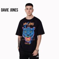 เสื้อยืด ผ้าฝ้ายแท้ DAVIE JONES เสื้อยืดโอเวอร์ไซส์ พิมพ์ลาย สีดำ Graphic Print Oversized T-Shirt