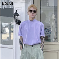 MOLAN เสื้อยืดคอกลมแฟชั่นแขนสั้นสำหรับผู้ชายฤดูร้อนครึ่งเสื้อยืดคอเต่าอินเทรนด์