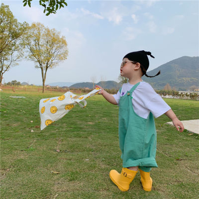 Summer Uni solid color loose thin cotton overalls Children casual all-match bib pants