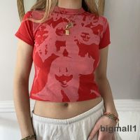 COD DSFERTRETRE BIGMALL-Women´s Portrait Printed T-Shirt Short Sleeve Round Neck Slim Fitted Tops