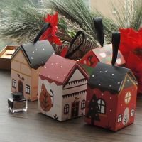 【cw】12 Pcs Christmas House Cat Tree Elk Design Paper Candy Gift Packaging es Party Decoration Chocolate Macaron Packing ！