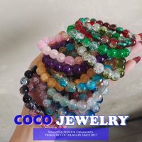 COCOJEWELRY สร้อยข้อมือหยกหลากสีสุดเท่กำไลข้อมือแก้วอเนกประสงค์ของขวัญสำหรับแฟนสาวสร้อยข้อมือฤดูร้อนวิเศษขนาด10มม. สำหรับฤดูร้อน