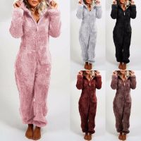 ขนาดใหญ่5XL ชุดนอนผ้าฟลีซที่มีขนปุกปุย Onesies ฤดูหนาวอบอุ่นสำหรับผู้หญิง Jumpsuit ชุดนอนขนาดพิเศษโดยรวมหลากสีชุดนอนผ้าขนสัตว์