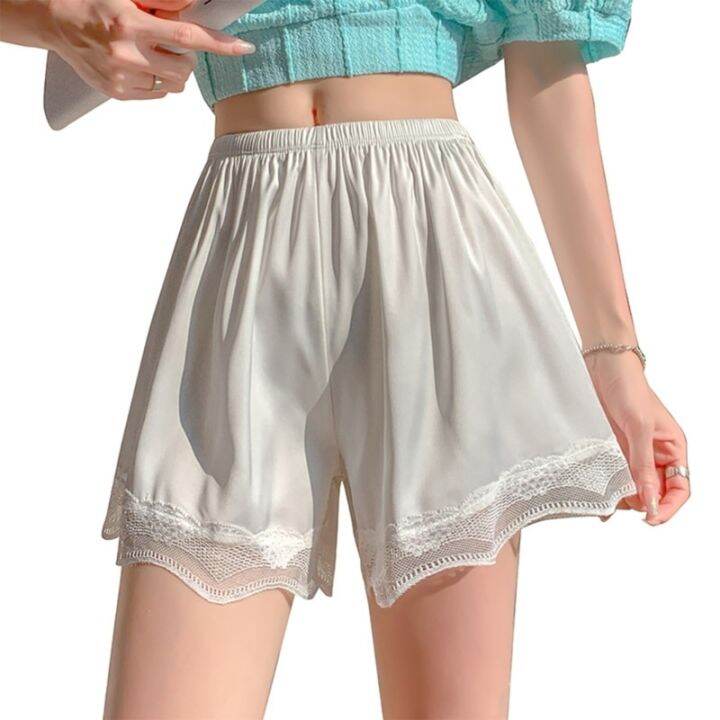 women-cute-lace-shorts-loose-solid-stretchy-underwear-shorts-safety-pants-loose-anti-glare-under-skirts-mid-thigh-shorts