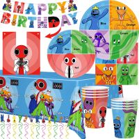 【JIU YU】♨☃  Rainbow Friends Theme Halloween Party Decoração Video Game Copo Descartável Prato Toalha de Mesa Banner para Crianças Baby Shower Supplies