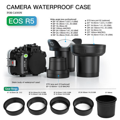 ภาพพื้นเคสกันน้ำของกล้องถ่ายรูป40ม./130ฟุตสำหรับ Canon EOS R5พร้อม R5พอร์ตเลนส์สำรอง