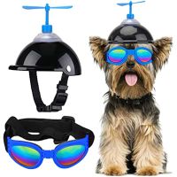 ATUBAN Dog Helmet and Goggles with Cute Propeller for Small Medium Dogs Adjustable Puppy Sun Hat and Sunglasse Summer Riding Set