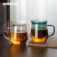 ONEISALL ถ้วยชาแก้วที่มีการจัดการกรองฝาแก้วกาแฟถ้วยน้ำทนอุณหภูมิสูงสำหรับสำนักงาน450มิลลิลิตร