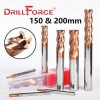 Drillforce Long End Mill HRC55 4 ขลุ่ย 150 มม. 200 มม. ความยาวสแตนเลสเหล็กหล่อตัดเครื่อง CNC เครื่องมือตัดเราเตอร์