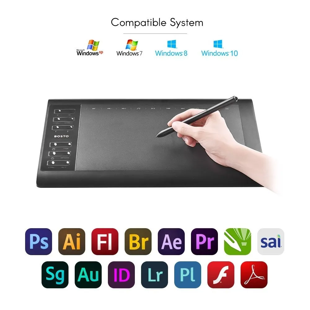 Bosto 1060 Plus Digital Graphic Drawing Painting Animation Tablet Pad 10''  * 6'' Working Area 8192 Level Pressure Sensitivity with Wireless  Battery-free Stylus - intl | Lazada PH
