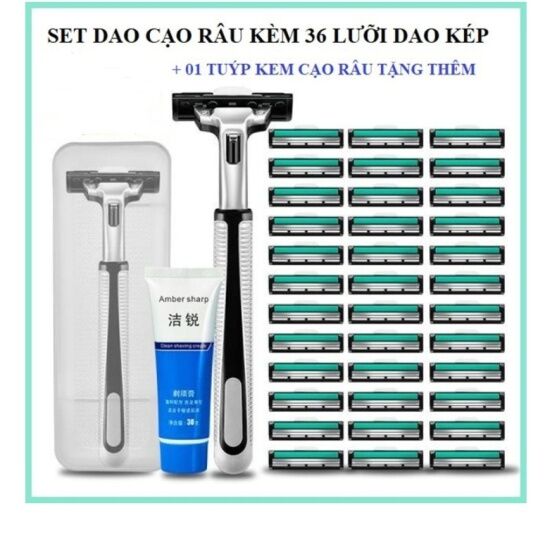 Combo 36 lưỡi dao kép + 1 dao cạo râu - kèm tuyp kem tạo bọt - ảnh sản phẩm 1