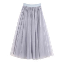 Vintage Tulle Skirt Women Elastic High Waist 3 Layers A-line Pleated Mesh Skirt Long Bride Tutu Skirts Female Jupe Longue