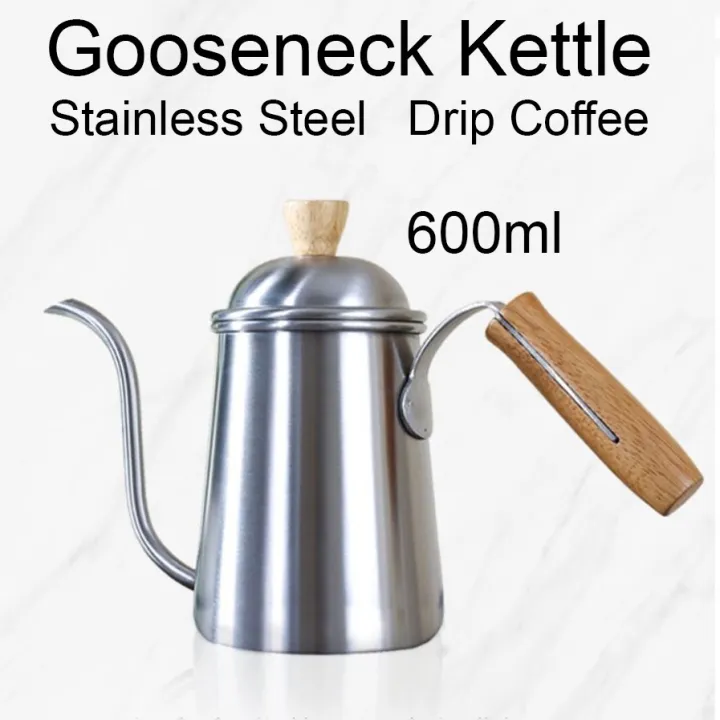 Gooseneck kettle with wood handle. Stainless Steel Wooden Handle Drip