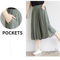 【hot sale】☽ D19 Women Las High Waist Hanging Feeling Thin Seven Point Wide Leg Pants Pure Cotton Casual Skirt Pants