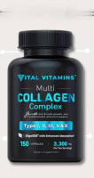 Vital Vitamins Multi Collagen Complex - Type I, II, III, V, X, Grass Fed, Non-GMO, 150 Capsules