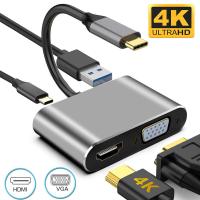 RBA3293 การชาร์จอย่างรวดเร็ว HDMI+VGA+USB+pd 4K ตัวแปลงเสียง Hub พิมพ์ C เป็น HDMI/VGA/USB/USB-C อะแดปเตอร์